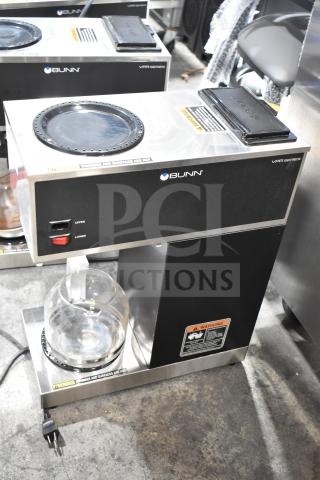 2025 Bunn VPR 33200.0015 Pourover Coffee Brewer with upper and lower warmer, 120V, 1 phase. Black and stainless steel.