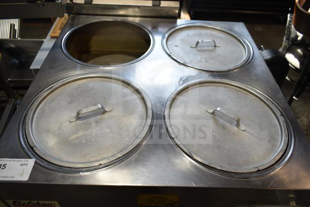 Belshaw H&I Icing Station, stainless steel, with three lidded compartments, on casters, 208/240V, 1 phase, good condition.