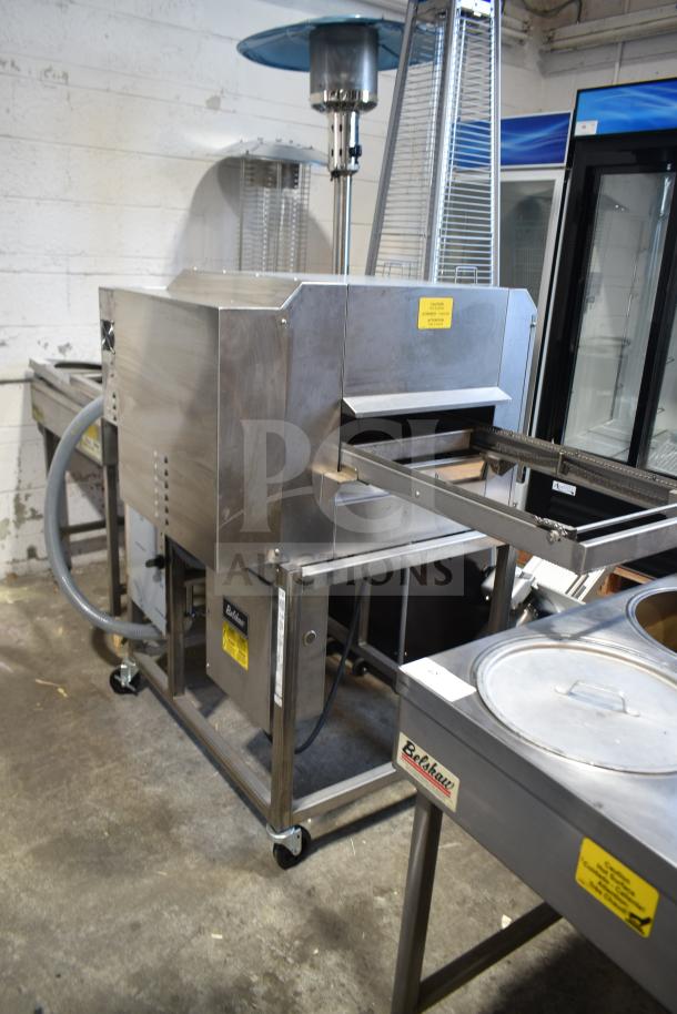 Belshaw TG50 Thermoglazing Station on casters, 208V, 1 phase, stainless steel, commercial use, visible model label.