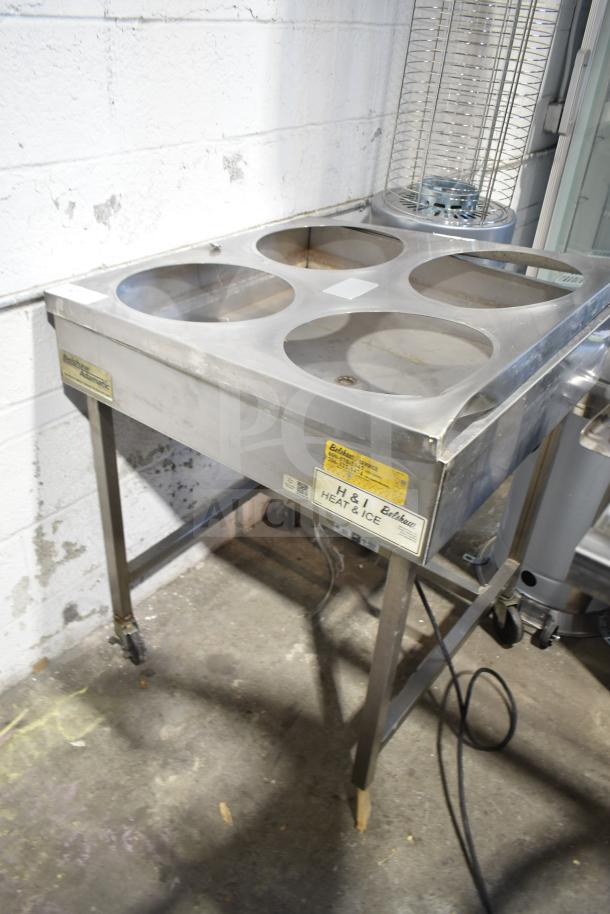 Belshaw H&I Commercial Heat and Ice Icing Station, 208V, 1 Phase, on casters. Features visible model label.