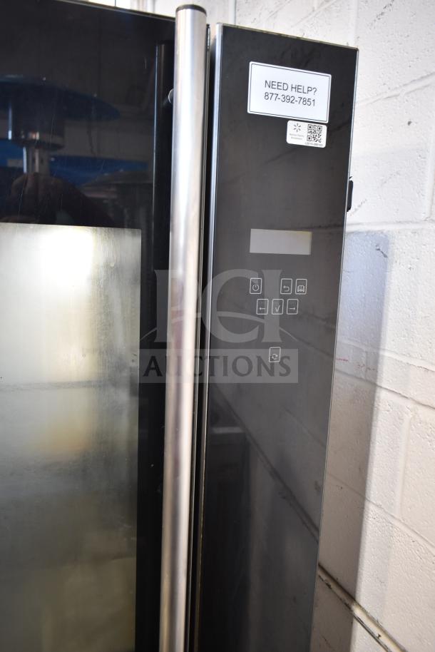 Fri-jado TDR7-P electric rotisserie oven, 208V, 3-phase, on casters. Visible control panel and help label.