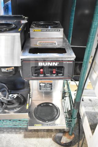 Bunn VP17-2 coffee brewer with 2 warmers, model 13300.0002. Features caution labels and power controls. 120V, 1 phase.