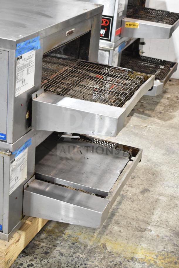 Middleby Marshall DZ33T stainless steel conveyor pizza ovens on commercial casters. Electric, tested, 208V, 3/1 phase.
