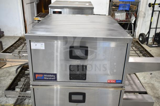 Middleby Marshall CTX DZ33T stainless steel commercial electric conveyor pizza ovens on casters, 208V, tested and working.