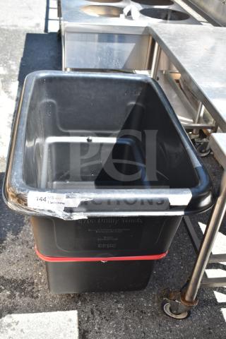 Rubbermaid® FG470800BLA black 8 cu. ft. utility cube truck, 700 lb. capacity, brand new, minor scratches, visible label.