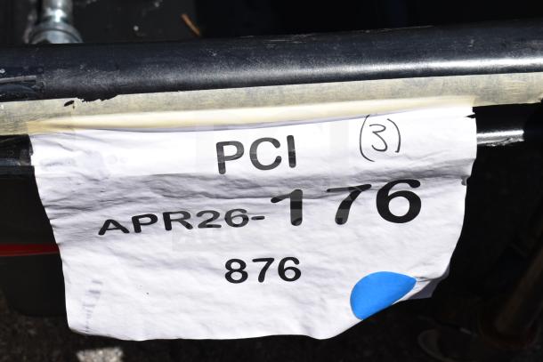 Rubbermaid® FG470800BLA Black 8 Cu. Ft. Utility Cube Truck, 700 lb. capacity, scratch and dent, tag showing auction info.