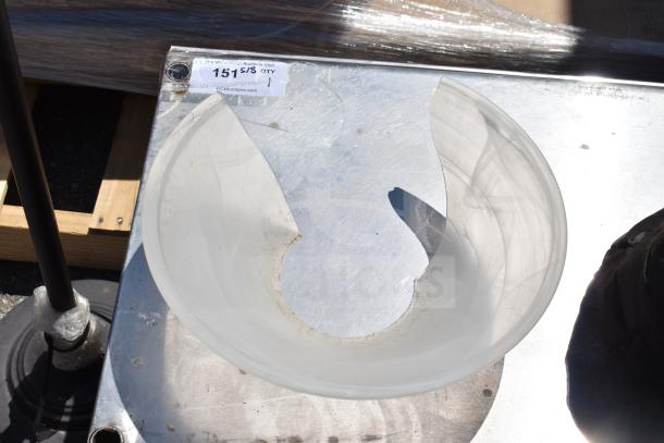 Floor lamp base with opaque glass shade, auction lot tag number 151 on a metal surface, indicating 2 items.