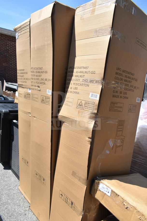 3 boxes of 8 brand new Flash Furniture Hercules Walnut Chiavari chairs, model XS-WALNUT-GG, scratch and dent condition.