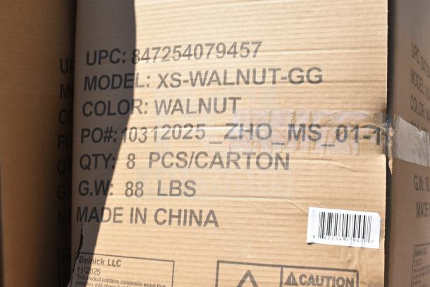 Three boxes of brand new Flash Furniture Hercules Walnut Chiavari chairs, 8 per box, model XS-WALNUT-GG, made in China.