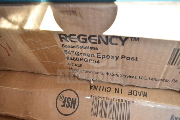 8 Boxes of Regency 54" Green Epoxy Post #460EGP54, labeled "Scratch and Dent," manufactured for Clark Core Services.