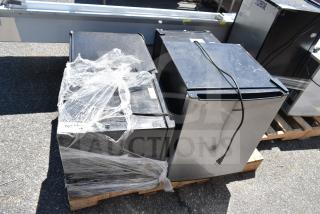 Four mini coolers, including Galanz GL27S5, Galanz GL17BK, Magic Chef HMAR170BE, wrapped for auction, use 120 Volts.