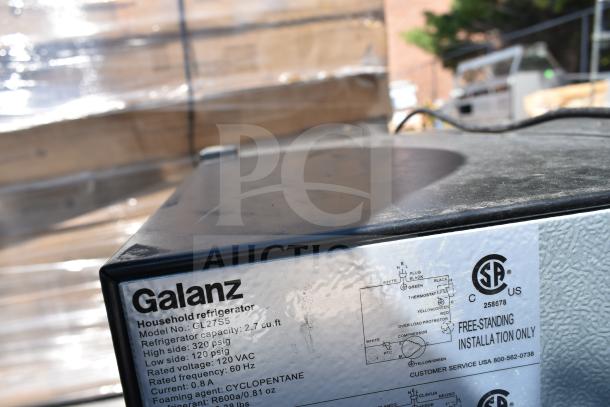 4 mini coolers including Galanz GL27S5 seen with specifications; 120 volts, 1 phase. Auction at 4 times bid.