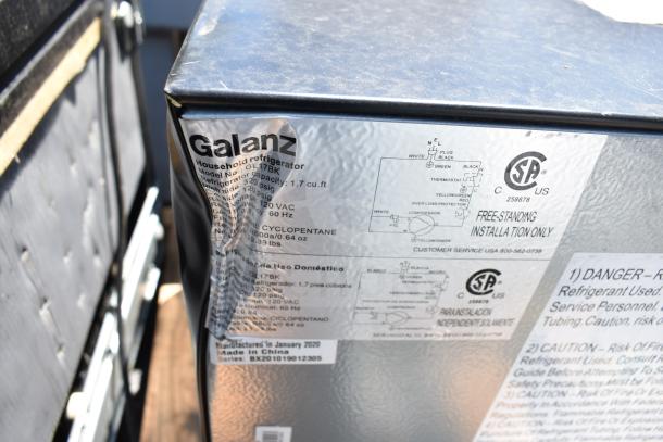 Four mini coolers, including Galanz GL27S5, GL17BK, Magic Chef HMAR170BE. Each 120V, 1 phase. Visible Galanz label details specs.