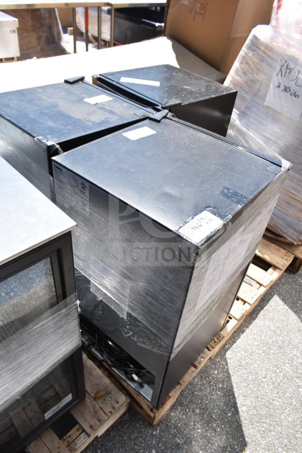 Three mini coolers including Galanz GL35BK, Vissani HVAR32SE, Galanz GLR33MBKE23, wrapped on a pallet. 120 volts, 1 phase.