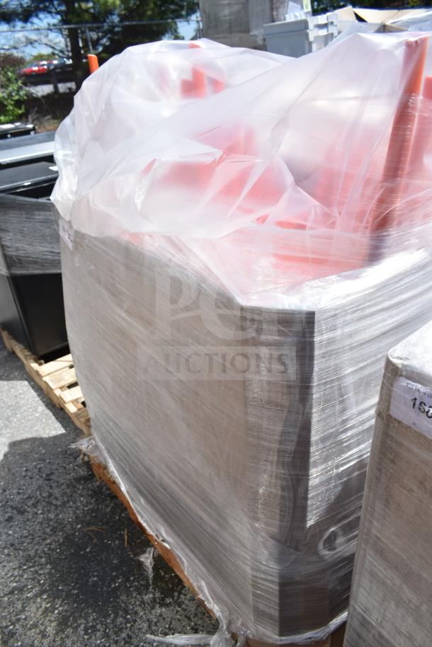 26 Lancaster Table & Seating Rio Sunset Orange Resin Side Chairs, brand new, scratch and dent, wrapped on a pallet.