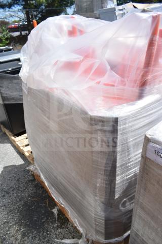 26 Lancaster Table & Seating Rio Sunset Orange Resin Side Chairs, brand new, scratch and dent, wrapped on a pallet.