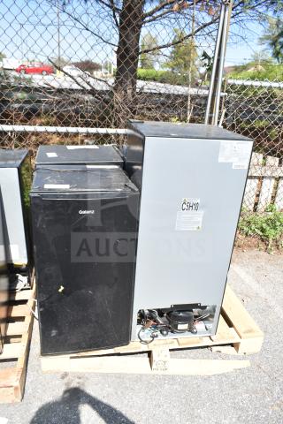 Four various coolers including Frigidaire EFR463-6COM and Mainstays DFB35DF on pallets, 120 volts, 1 phase.