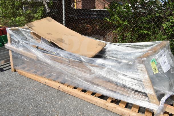 BRAND NEW SCRATCH AND DENT! Regency S3C242414 stainless steel sink with 3 compartments, 2 drainboards, and visible packaging.