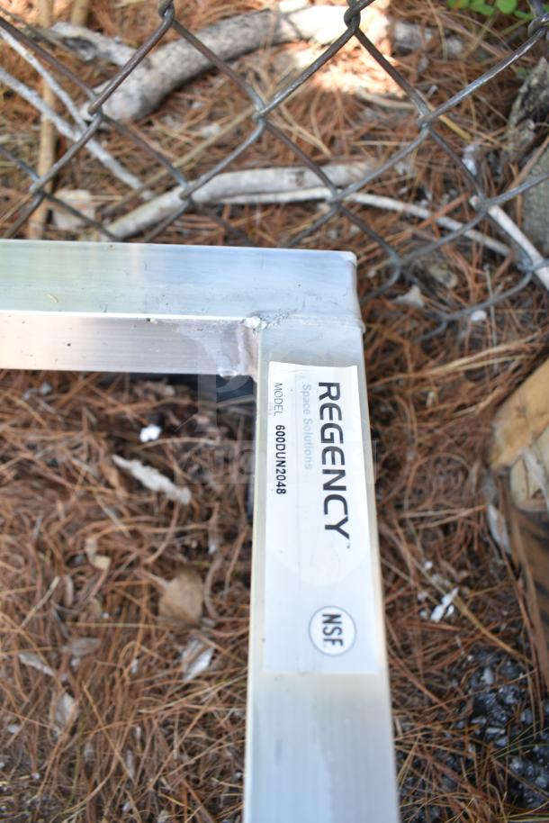 Regency aluminum dunnage rack, model 600DUN2048, 48"x20"x8", 1685 lb. capacity. New with scratches and dents, NSF certified.