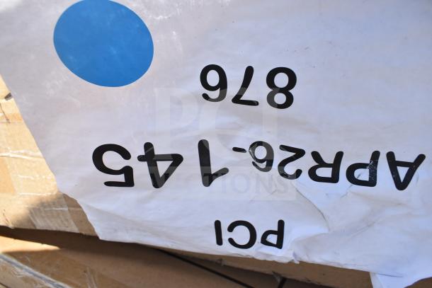 Auction item label showing APR26-145 with a blue dot, indicating lot for 13 scratch and dent items including a sink and pan rack.