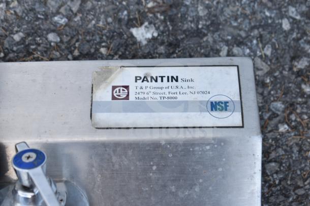 Pantin Single Bay Wall Mount Sink, model TP-8000. Features NSF label and company info from T & P Group.