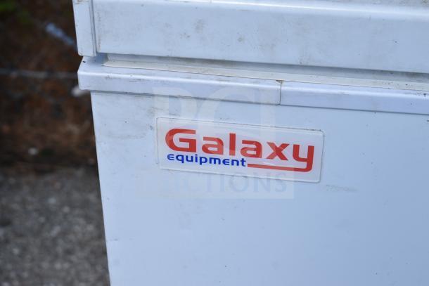 Galaxy 177CF20HC Chest Freezer, 115 Volts, 1 Phase, shows brand logo. Used condition with visible wear.