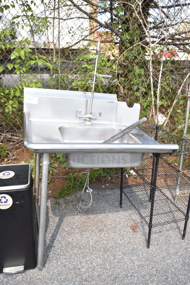 Commercial left side dirty side dish table with sink, faucet, and spray unit. Stainless steel, industrial use, good condition.
