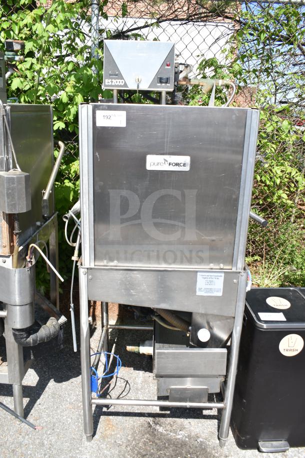 2017 Ecolab ES-2000 commercial pass-through dishwasher, 115V, 1 phase. Stainless steel, PureForce label. Good condition.