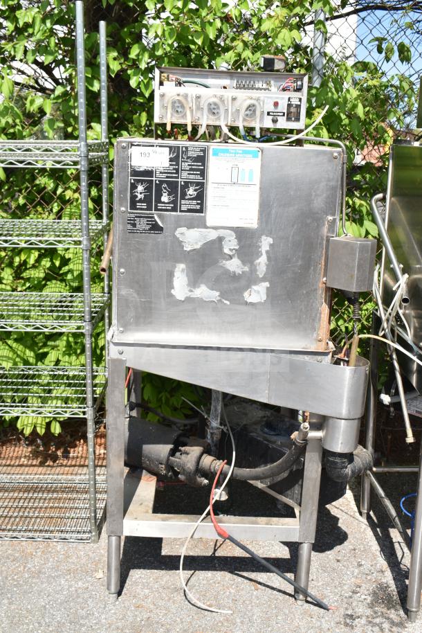 CMA EAH-2 commercial pass-through dishwasher, 120V, 1 Phase. Visible wear on stainless steel, control panel intact.