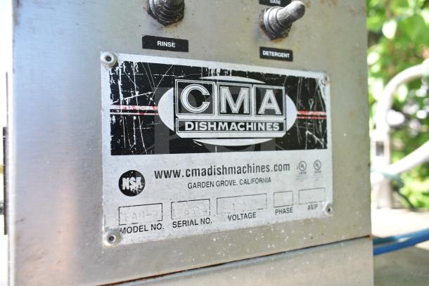 CMA EAH-2 commercial dishwasher control panel with visible brand label and settings for rinse and detergent.