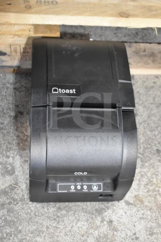 SNBC BTP-M3000 countertop receipt printer, black, with "toast" logo, error and power indicators, used condition.