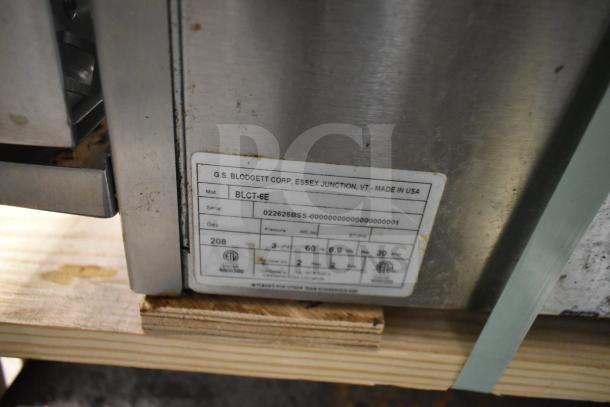 Brand new Blodgett BLCT-6E stainless steel countertop combi oven, 208V, 3-phase. Visible label with model and specs.