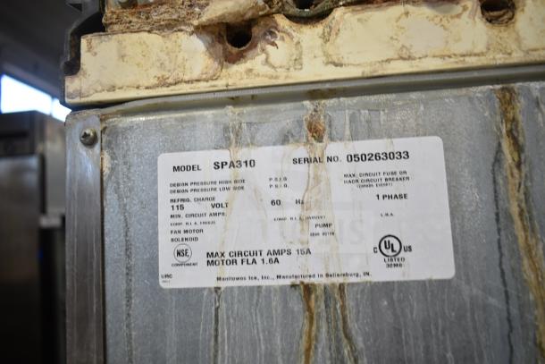 Manitowoc SD0452A Ice Machine Head on SPA310 Dispenser, 115V, 1 Phase, with visible serial plate.