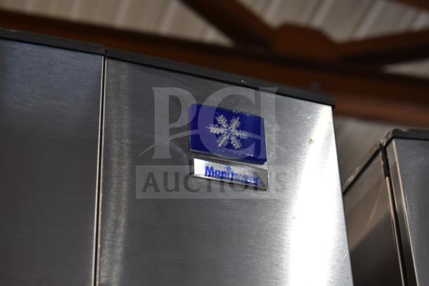 Manitowoc SD0452A ice machine head on SPA310 hotel ice dispenser, stainless steel, 115V, 1 phase, logo visible.