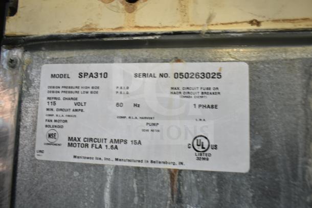 Manitowoc SD0452A Ice Machine Head on SPA310 Dispenser, 115V, 1 Phase. Tag shows model, serial number 050263025.