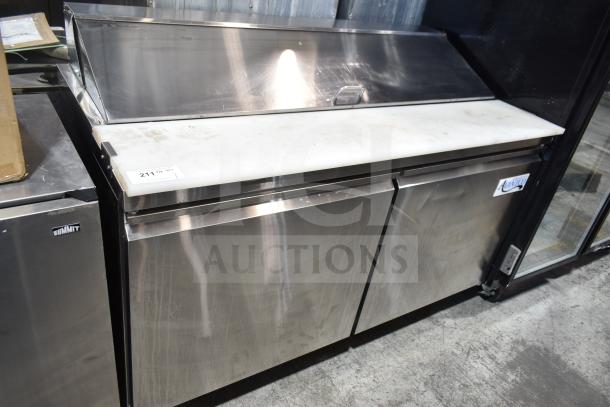 2022 Avantco 178SSPT60HC commercial sandwich salad prep table, stainless steel finish, bain marie mega top, on casters.