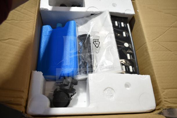 Costway EP23665 Air Cooler in open box with accessories. Includes remote, ice pack, and caster wheels. New condition.