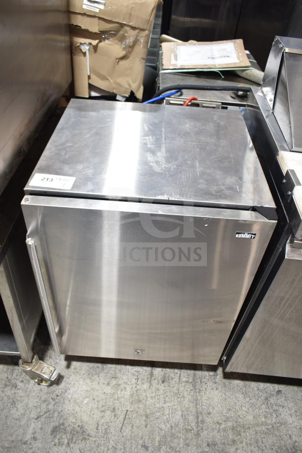 Summit Mini Cooler, stainless steel finish, gently used condition, Summit logo visible, unit number 213 labeled on top.