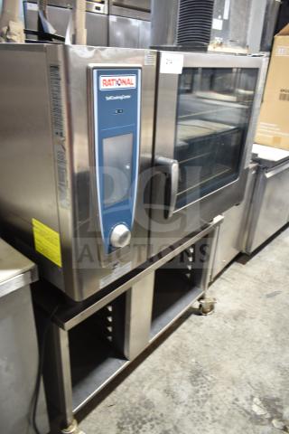 2019 Rational SCC WE 62 commercial combi convection oven, natural gas, on double pan rack stand, excellent condition.