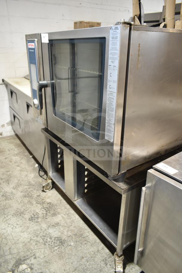 2019 Rational SCC WE 62G combi convection oven on double pan rack stand, natural gas, stainless steel, good condition.