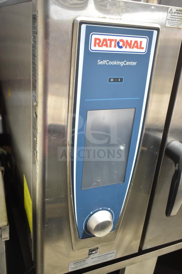 2019 Rational SCC WE 62G Self Cooking Center, natural gas combi oven, visible control panel, mounted on rack.