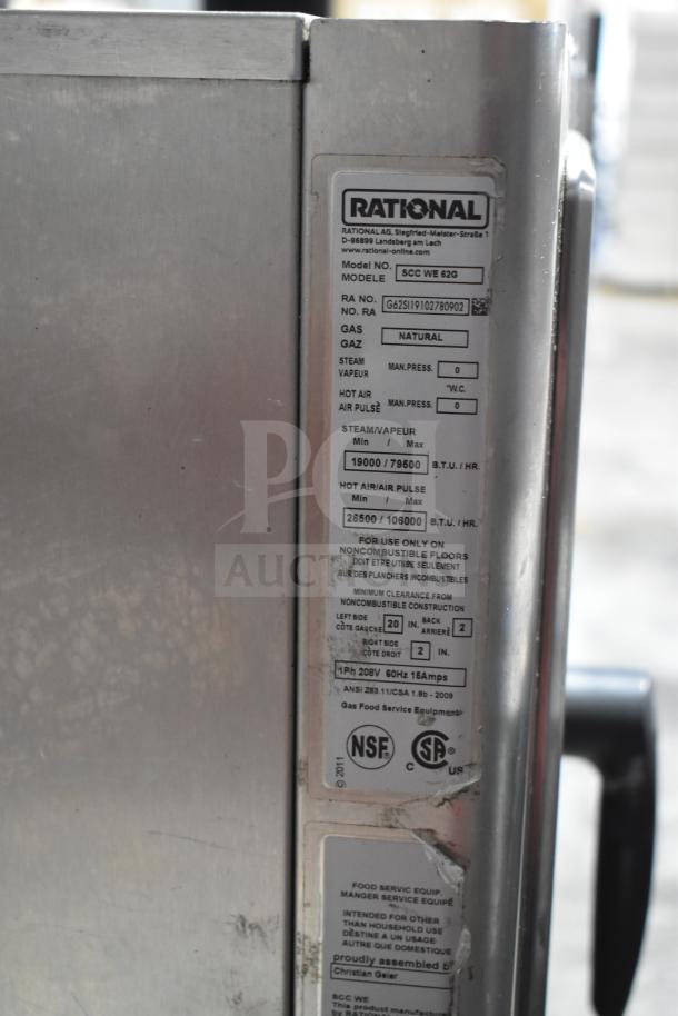 2019 Rational SCC WE 62G combi convection oven, stainless steel, detailed manufacturer label, NSF certified.