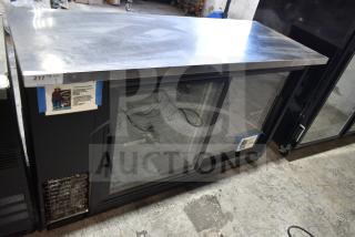 True TBB-24-60G-SD commercial 2-door back bar cooler merchandiser, glass doors, 115V, excellent condition.