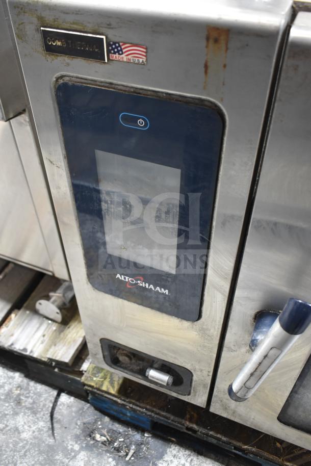 2017 Alto Shaam CTP7-20E stainless steel combi convection oven with equipment stand. Features Made in U.S.A. marking.