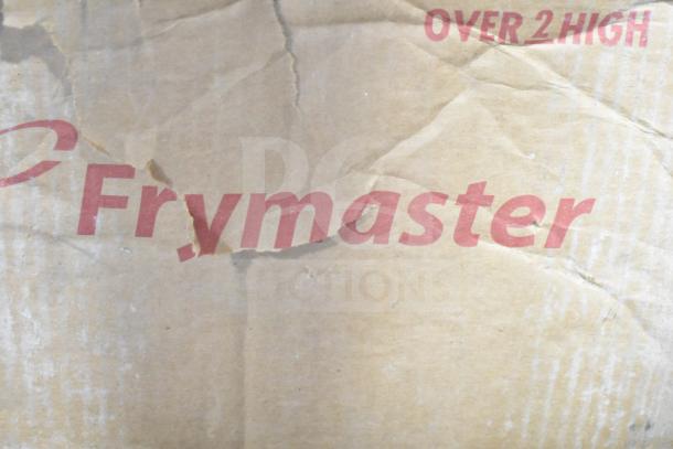 Brand new Frymaster PF50 portable fryer oil filter box with visible dents and Frymaster logo, 110-120V, 1 phase.