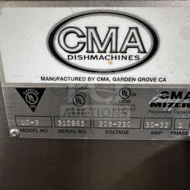 Flawless Perlick PKHT24 glasswasher label, showing model UC-3, serial number 310965, voltage 208-230, fully tested.