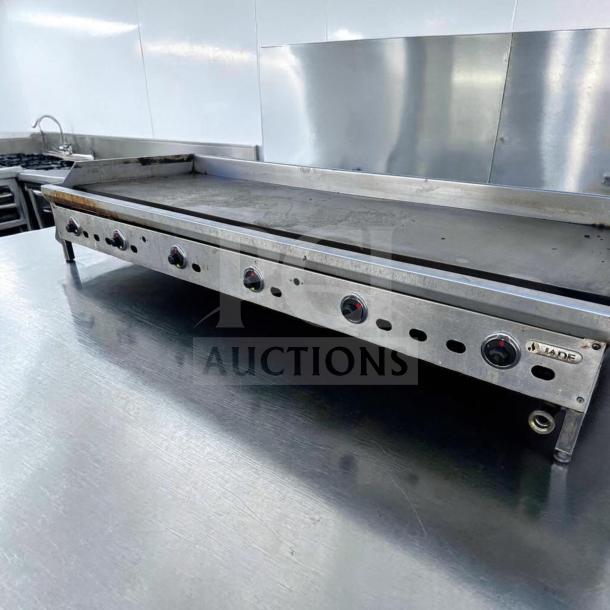 Elite condition Jade Range JGT-2472 72" commercial gas griddle with thermostatic controls, 180,000 BTU, fully tested.