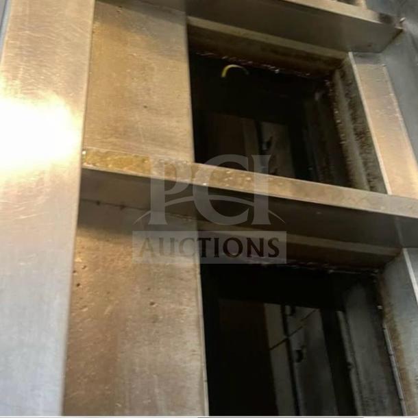 Pitco SSH55 commercial gas fryer battery close-up, showing stainless steel construction in exceptional condition.