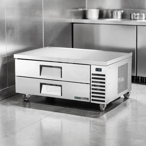 True TRCB-52-HC refrigerated chef base, 52" width, 2 drawers, 115V, excellent condition, fully tested, by True Manufacturing.
