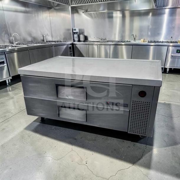 True TRCB-52-HC refrigerated chef base, stainless steel, 52" width, dual drawers, excellent condition, 115V, fully tested.